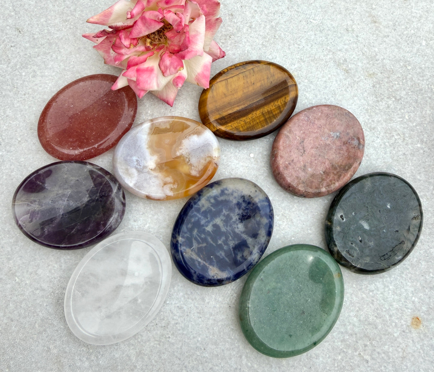 9 PCs Natural Mixed Crystal Worry Stone Healing Energy