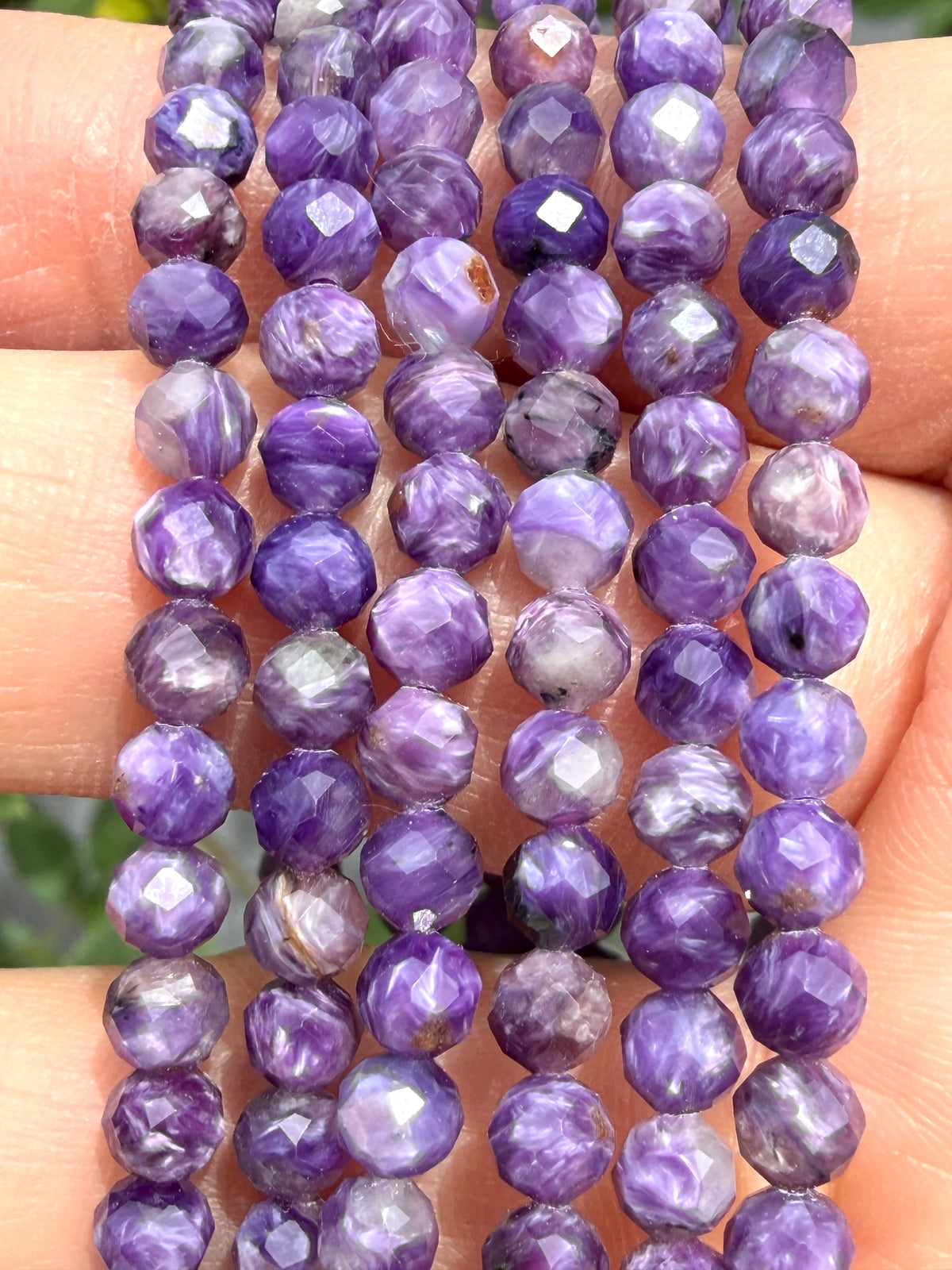 Wholesale 6 Pcs Natural Charoite Faceted Stretch Bracelets – 4mm 7.5”