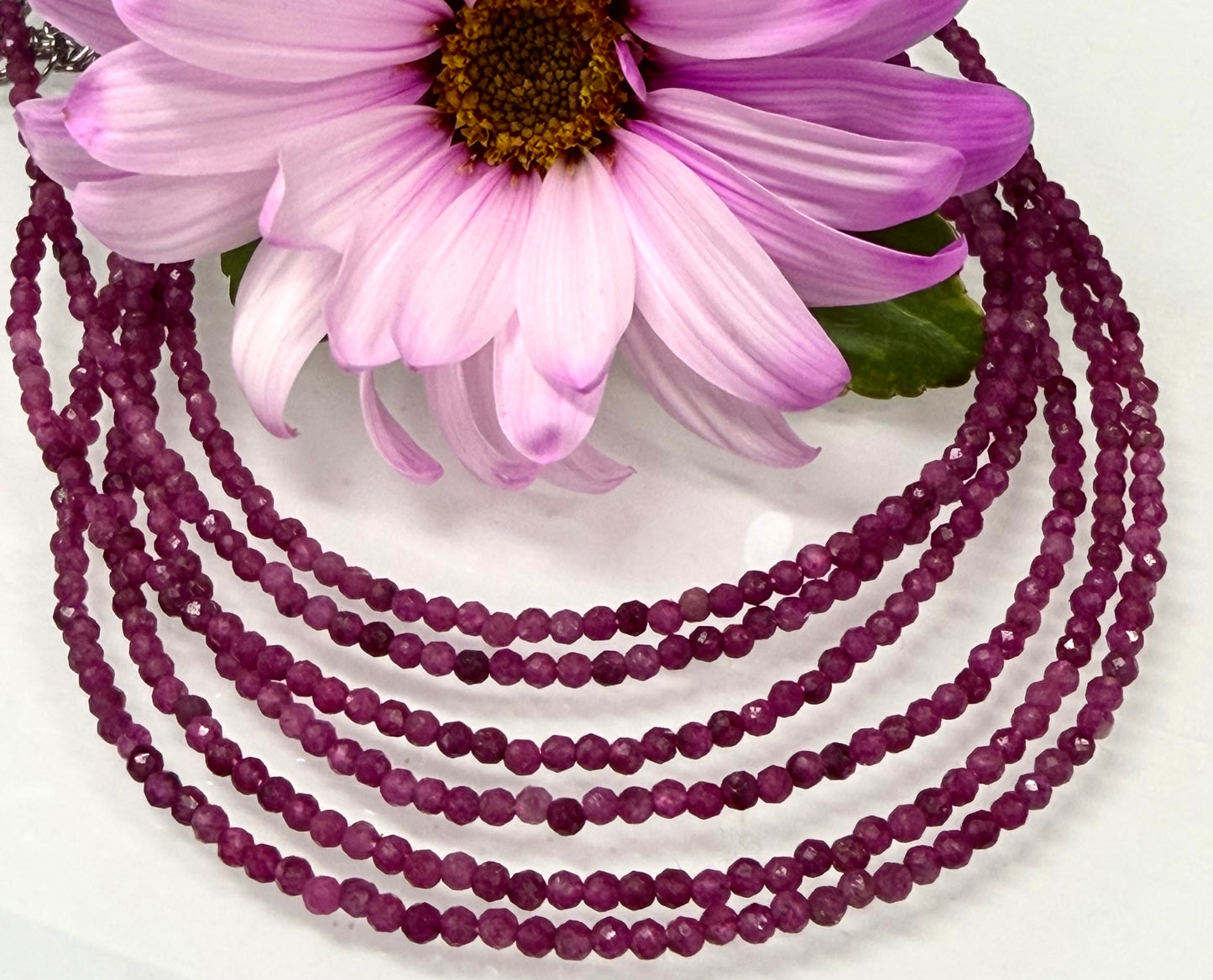 6 PCs 2mm Faceted Natural Ruby Anklet with Stainless Steel Findings