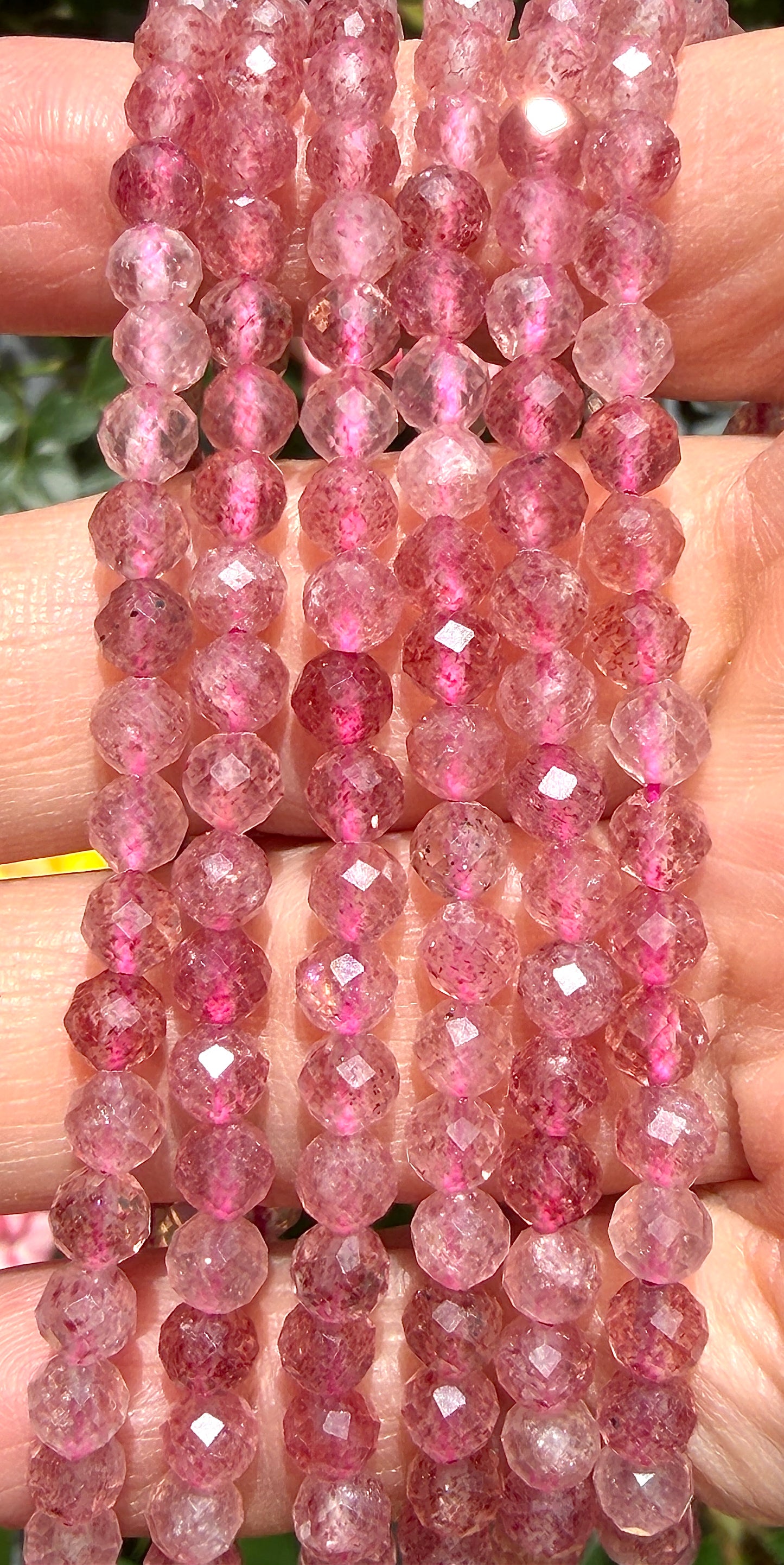 Wholesale 6 Pcs 4mm Faceted Strawberry Quartz Stretch Bracelet 7.5"