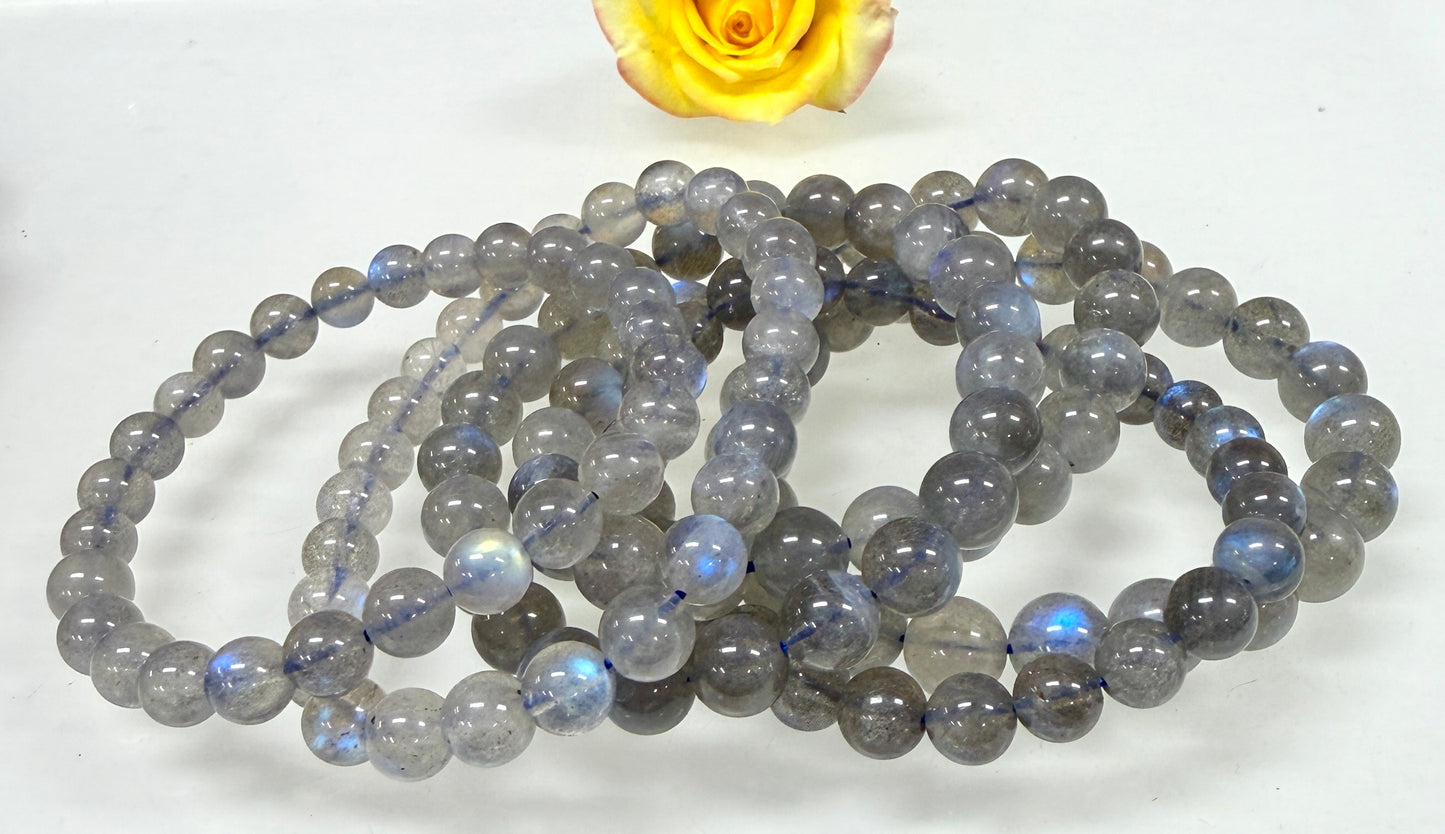 Wholesale 6 Pcs Natural Labradorite 8mm 7.5” Crystal Healing Stretch Bracelet