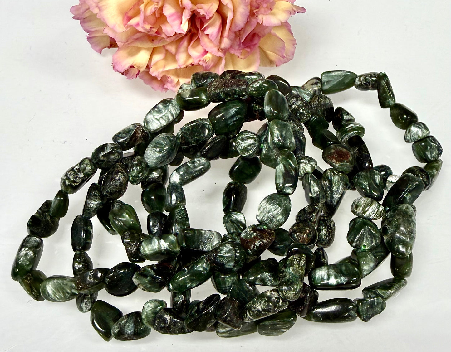 Wholesale 6 Pcs ~7mm Seraphinite Natural Crystal tumble Stretch Bracelet 7.5”