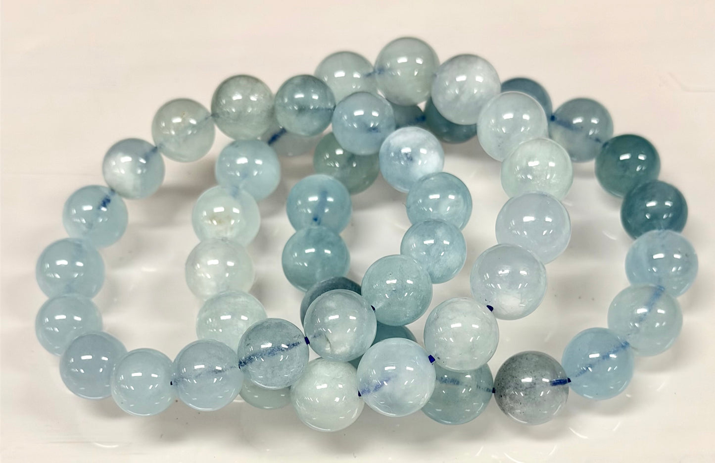 Wholesale 3 Pcs Natural Aquamarine 13-14mm 8”Crystal Healing Stretch Bracelet