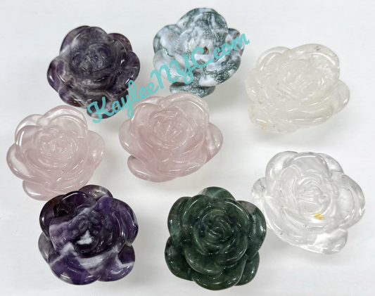 8 PCs 1.5 Natural Mix Crystals Roses Carving Healing Energy
