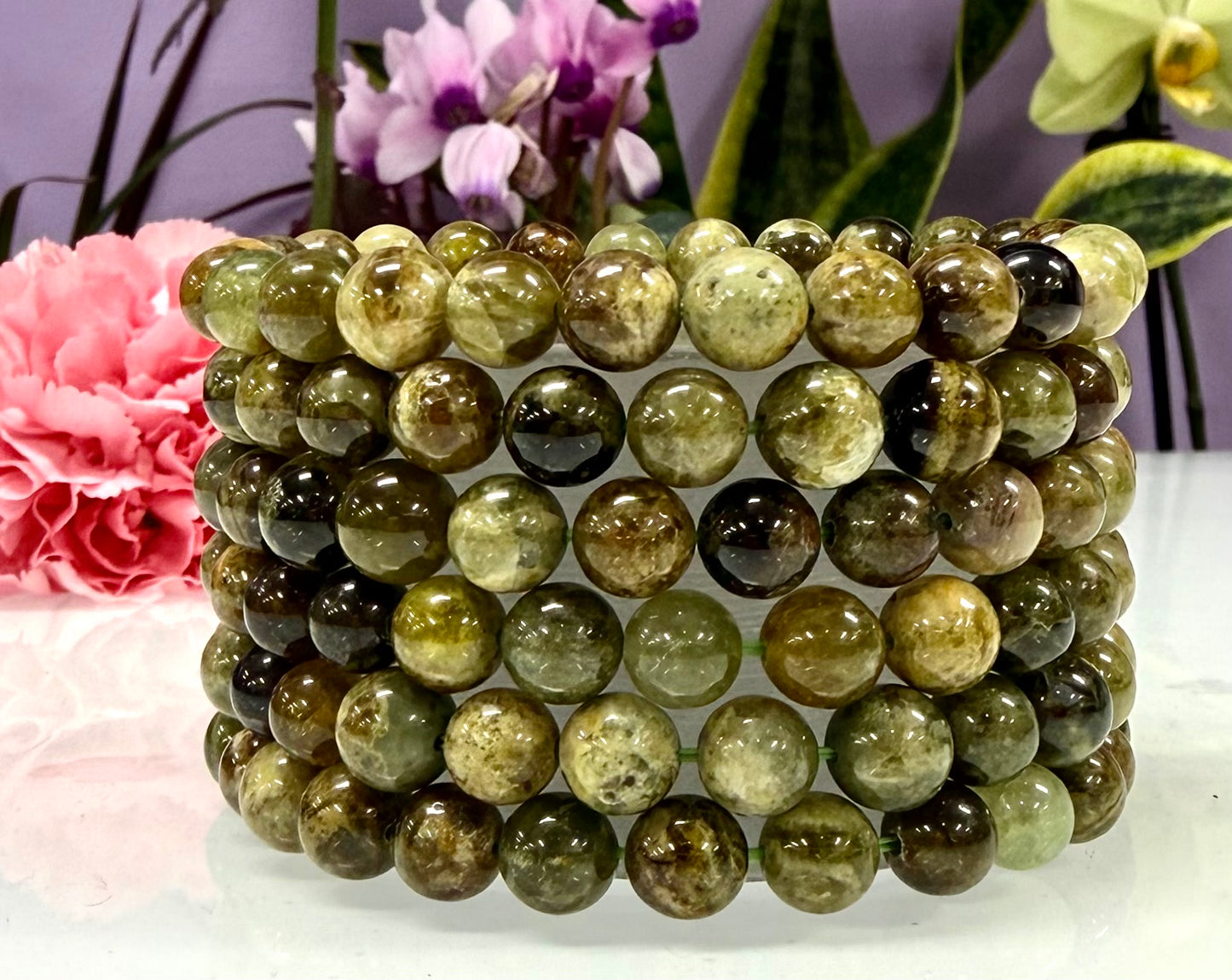 Wholesale 6 Pcs 8mm Green Garnet Stretch Bracelet Natural Crystal Healing Energy 7.5”