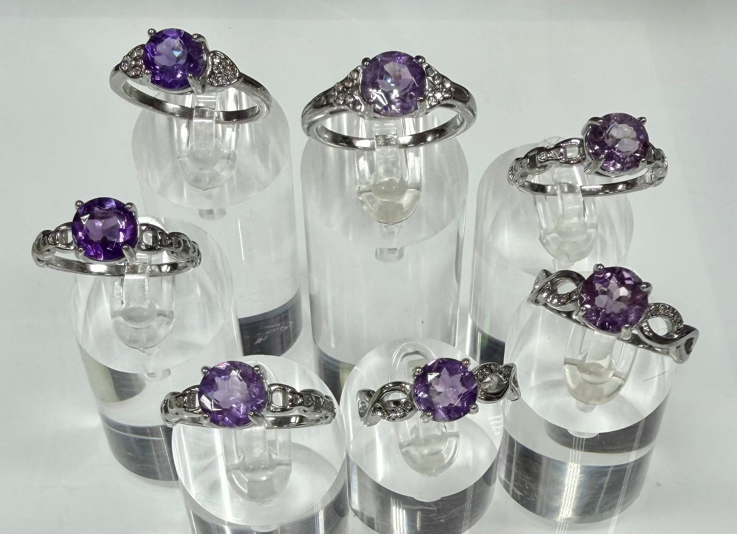 Wholesale Lot 7 pcs Natural Amethyst Stainless Steel Ring 7mm