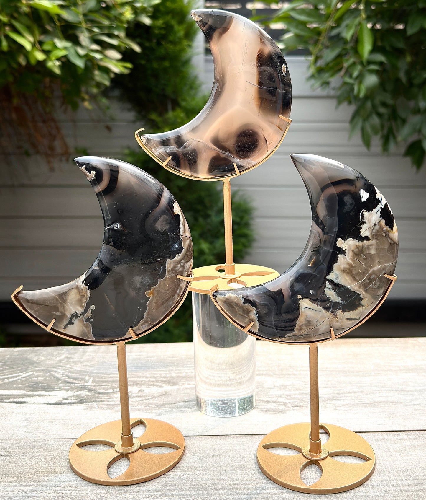 Wholesale Lot 3PCs Natural Volcano Agate Moon w/stand Healing Energy