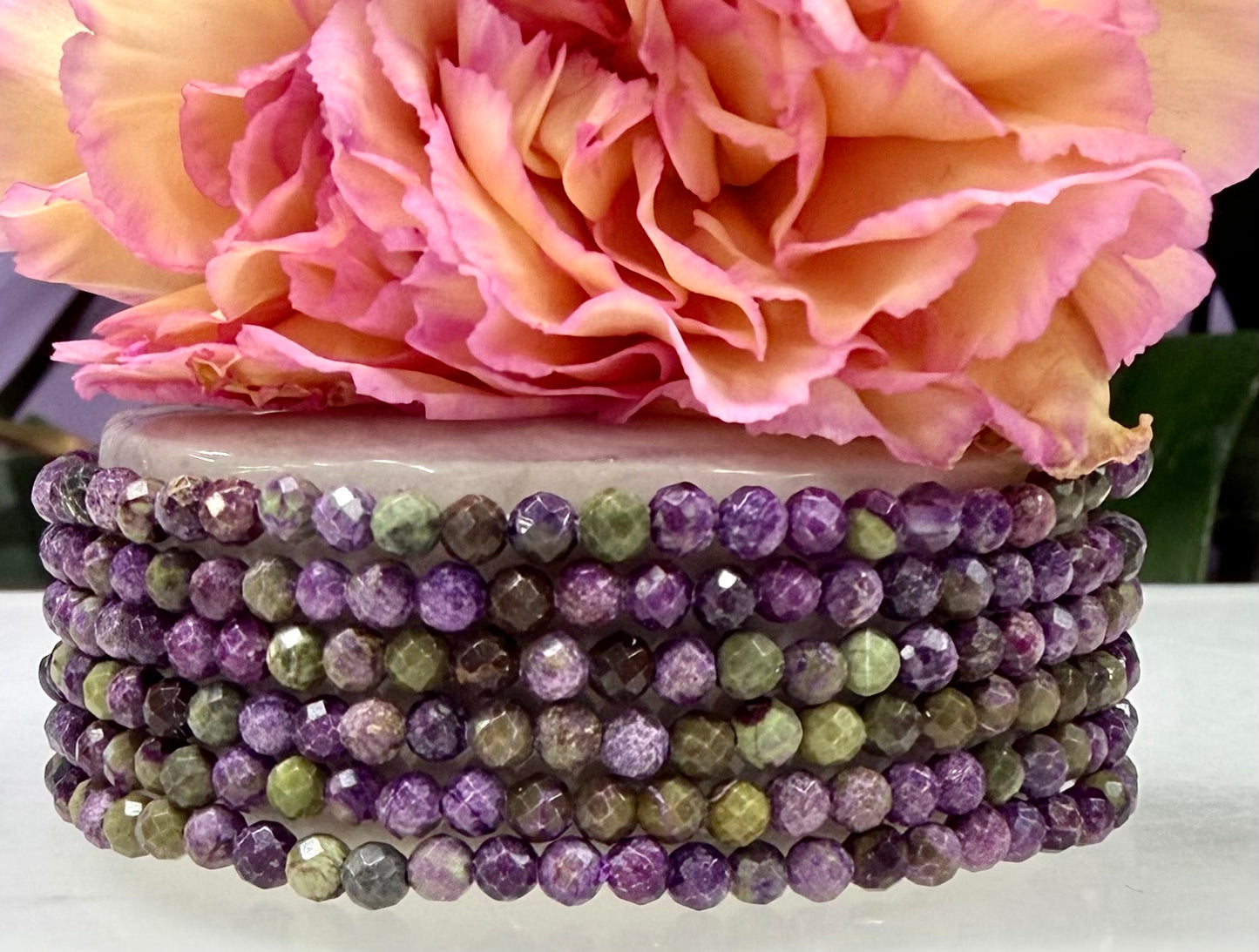 6 PCs Natural Atlantisite Faceted 3.5mm Stretch Bracelet 7.5”