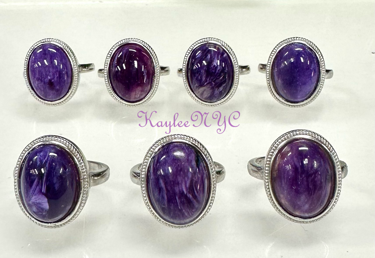 7 PCs Natural Charoite Bronze Ring