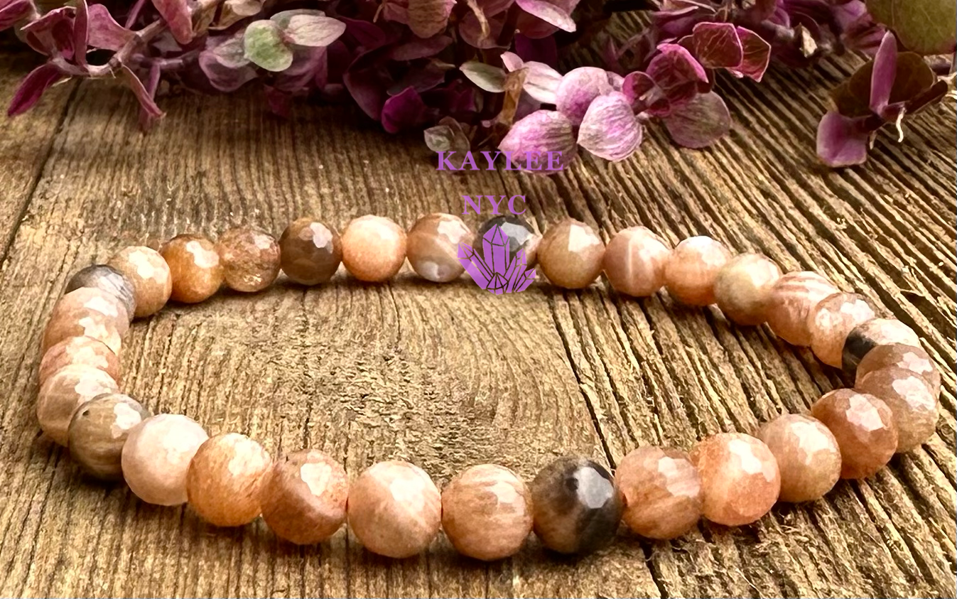 6 PCs Faceted Natural Peach Moonstone Stretch Bracelet