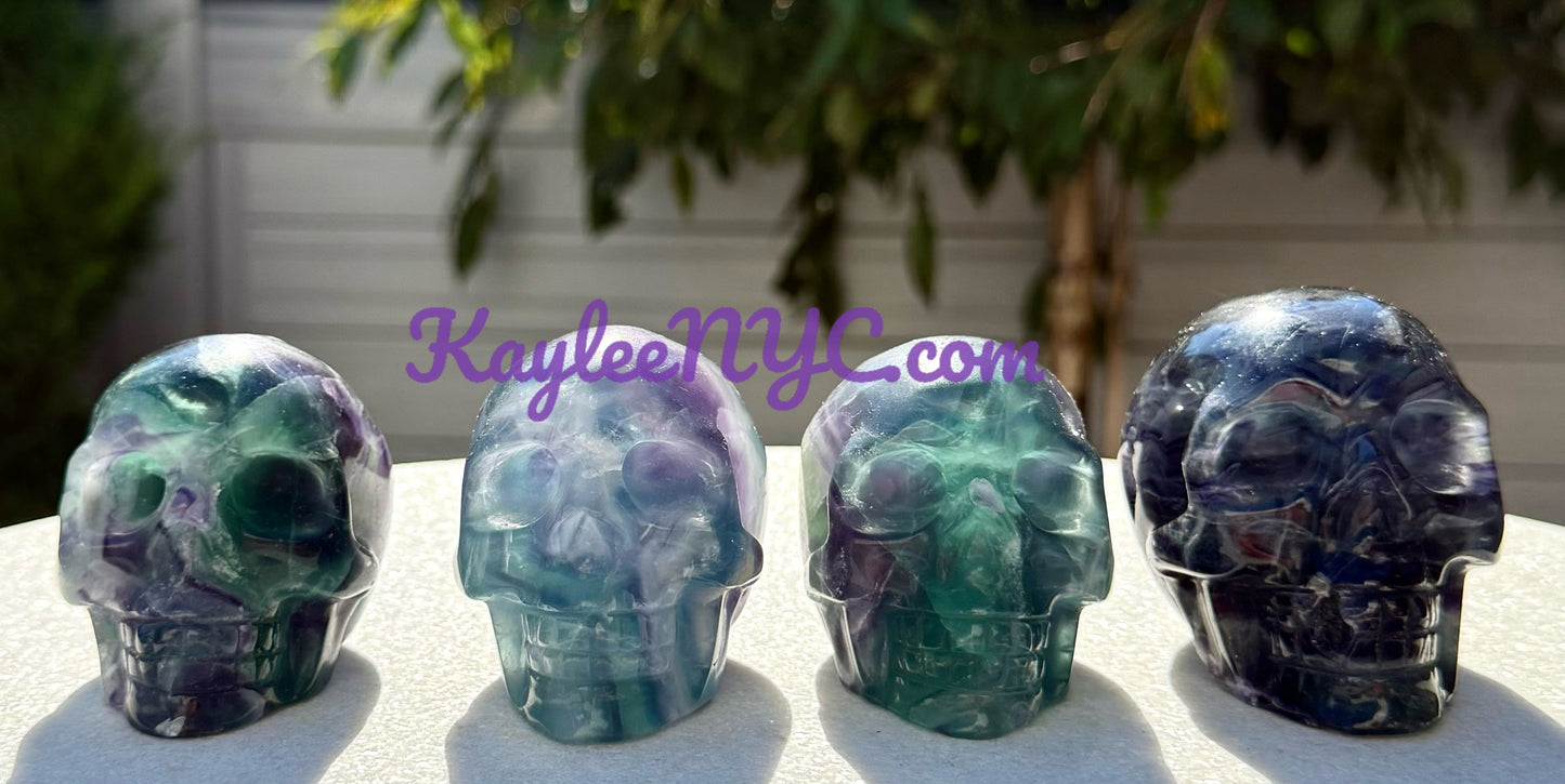 4 PCs Natural Natural Rainbow Fluorite Crystal Skull