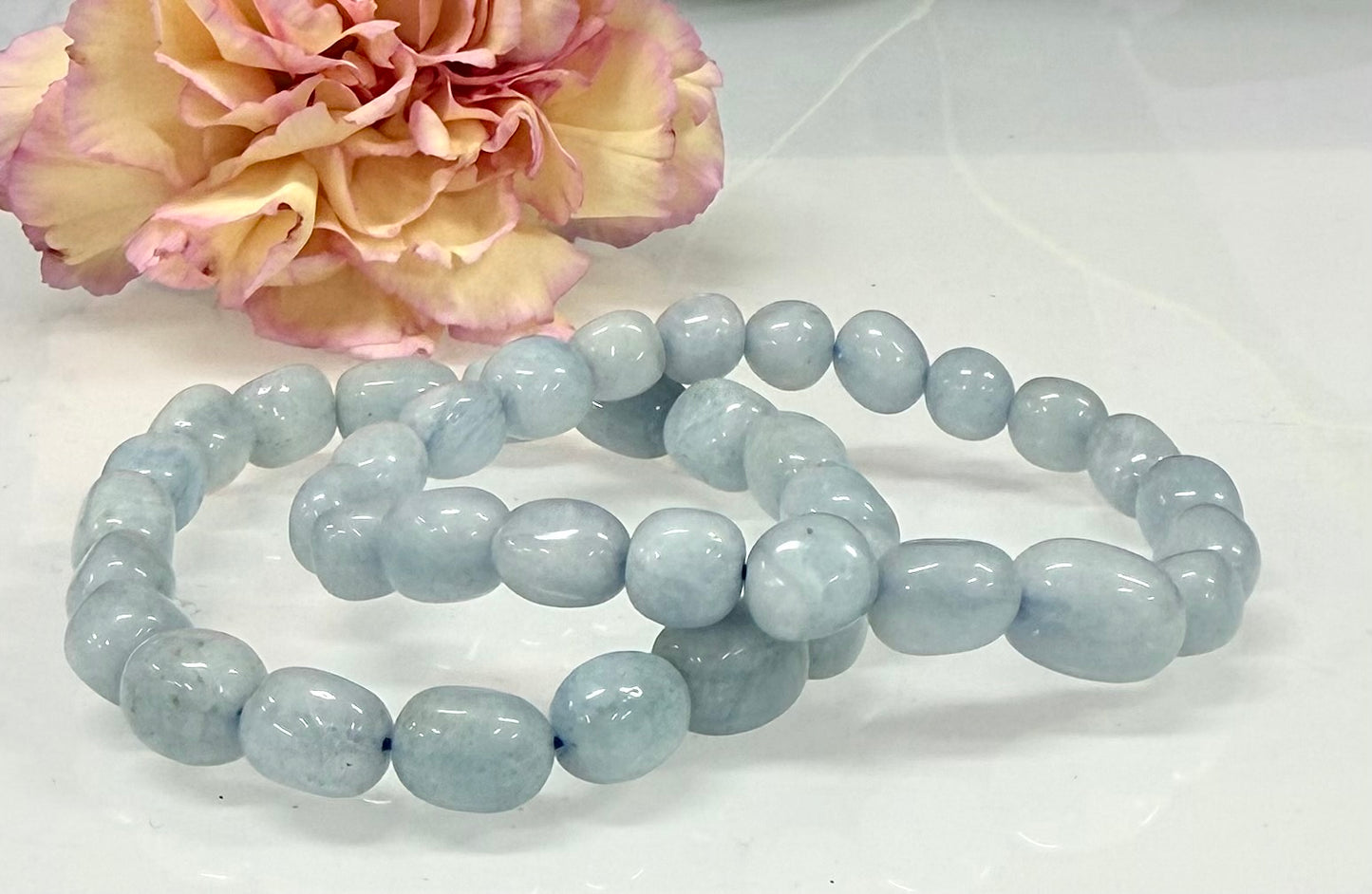 Wholesale 6 Pcs ~8mm Aquamarine Natural Crystal tumble Stretch Bracelet 7.5”