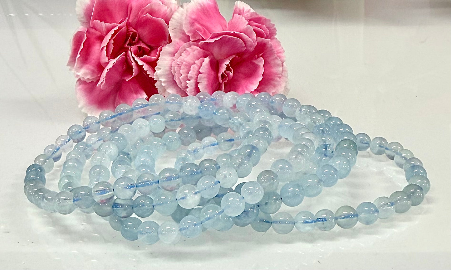 Wholesale 6 Pcs Natural Aquamarine 6mm 7.5” Crystal Healing Stretch Bracelet