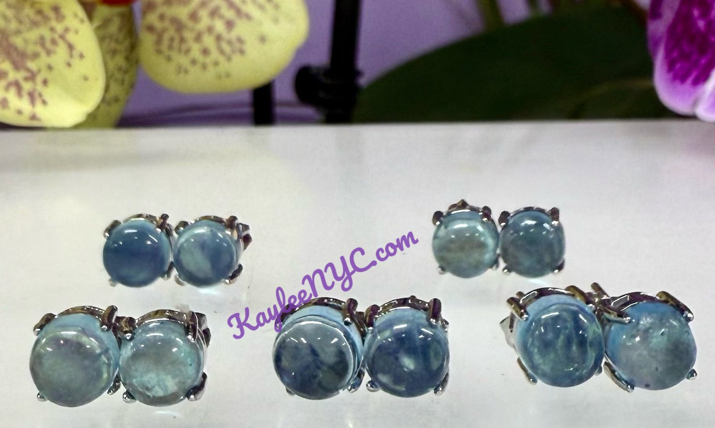 Wholesale Lot 5 Pairs Natural Aquamarine Sterling Silver(925) Earring Studs 7mm round