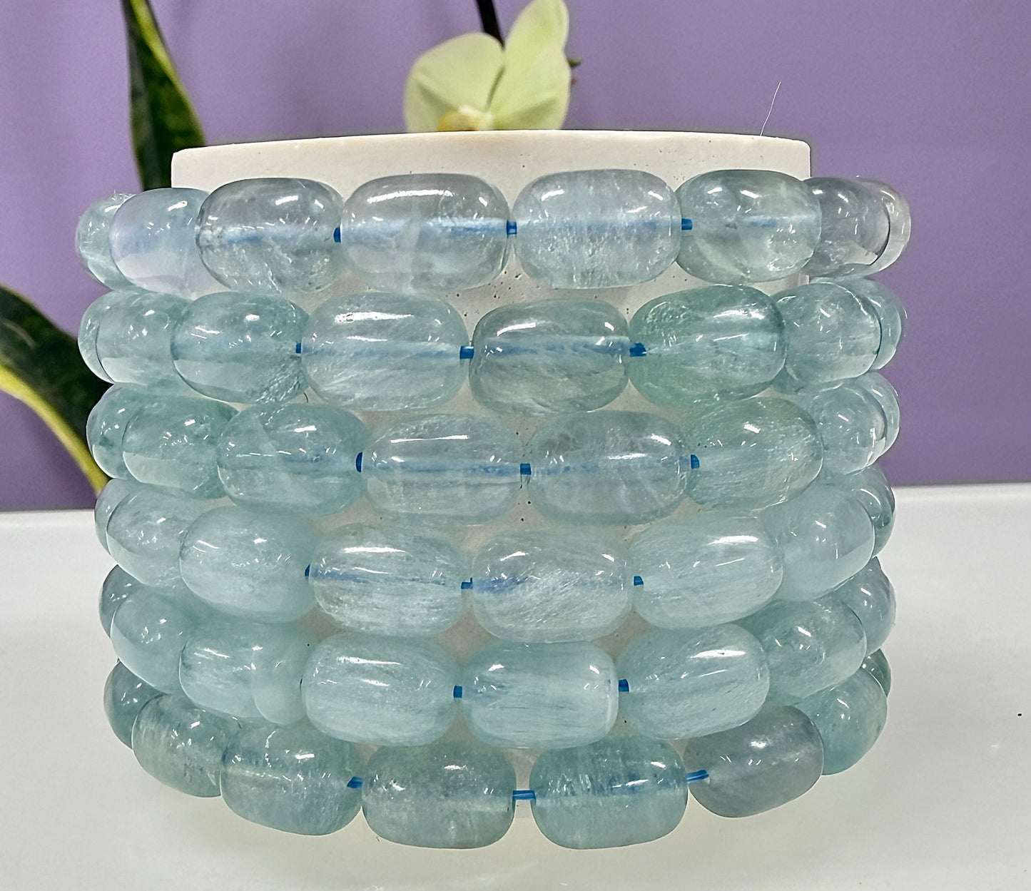 Wholesale 6 Pcs 8x12mm Natural Fluorite 7.5” Crystal Healing Stretch Bracelet