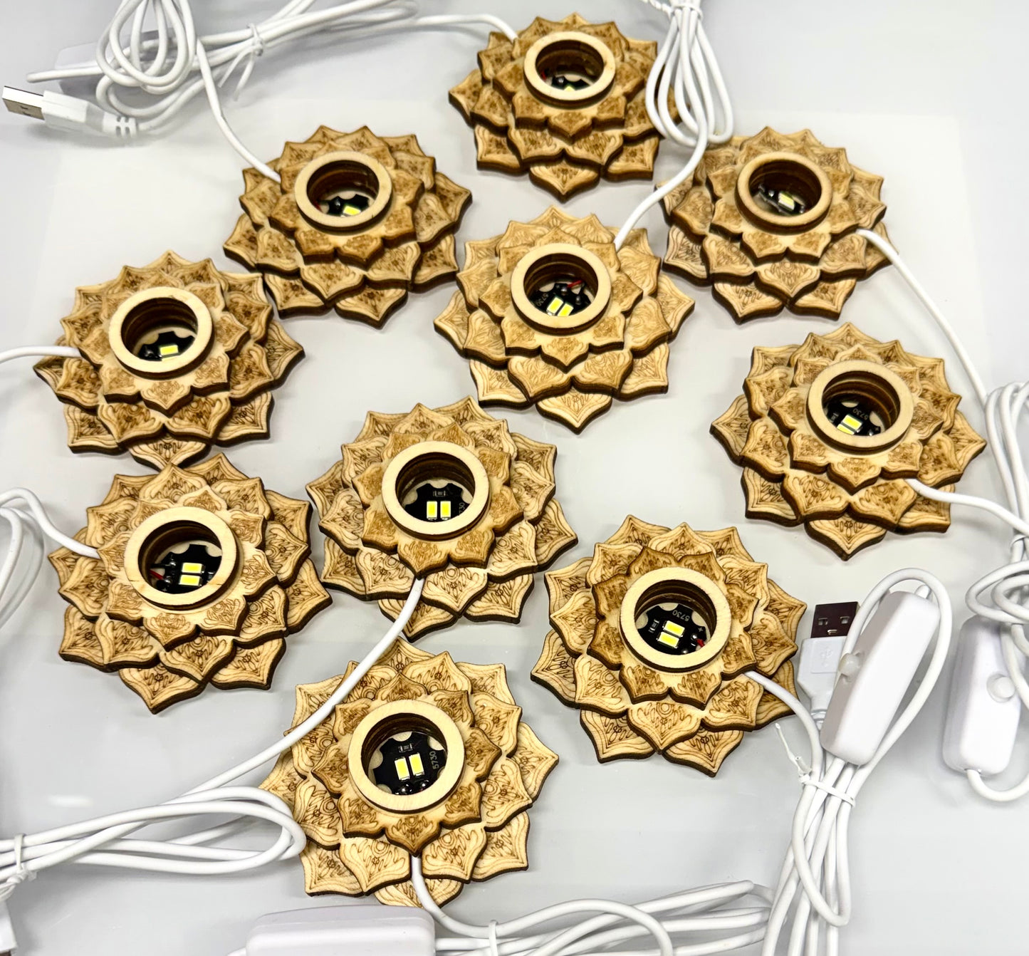 10 pcs PCs USB powered Wooden LED light stand 6cm Healing Energy