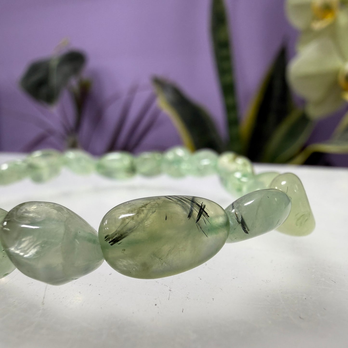 Wholesale 6 Pcs 8mm Green Prehnite Tumble Natural Crystal Healing Stretch Bracelet 7.5"