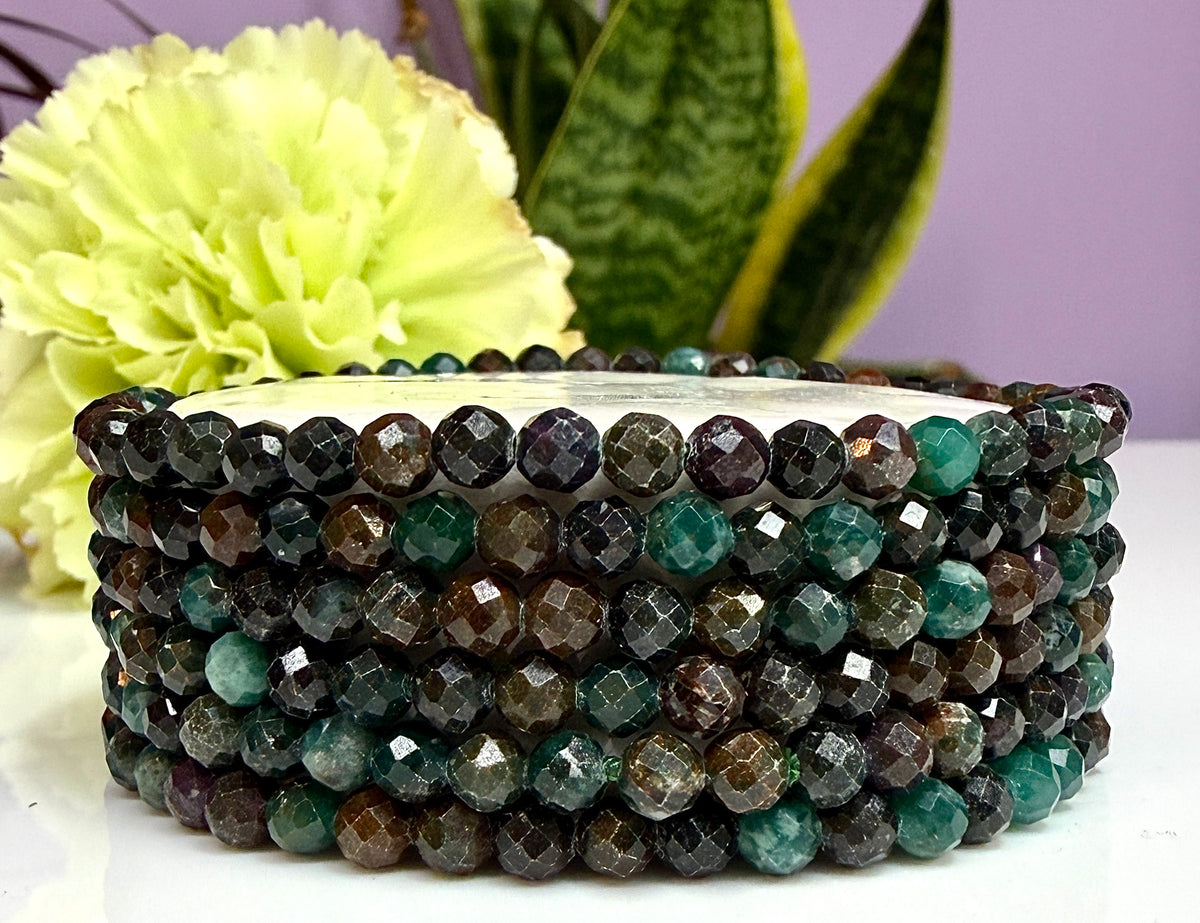 Wholesale Lot 6 Pcs Natural Emerald Faceted 4mm 7.5” Crystal Healing Stretch Bracelet