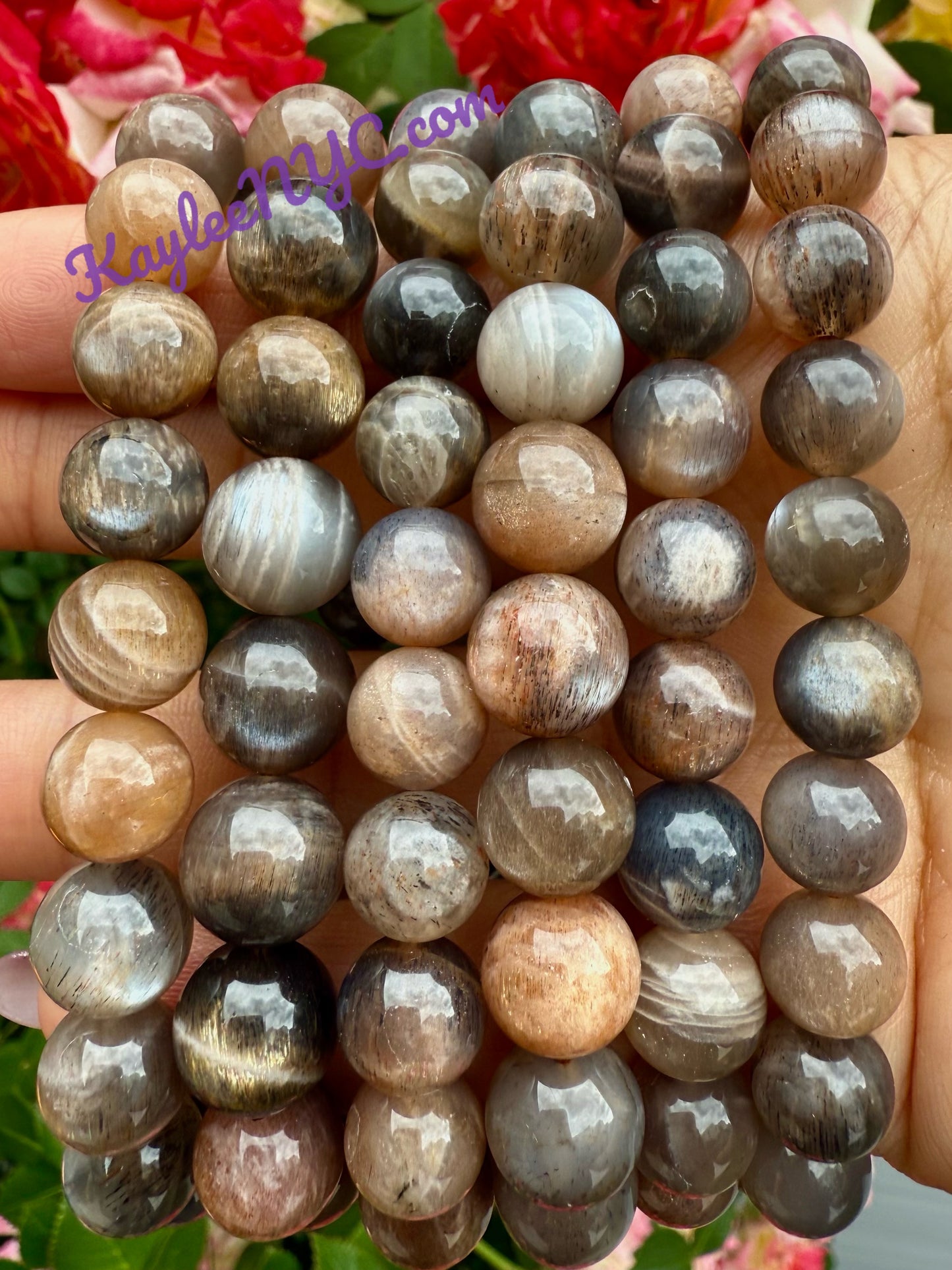 Wholesale Lot 6 Pcs Natural Black Moonstone 10mm 8” Stretch Bracelet
