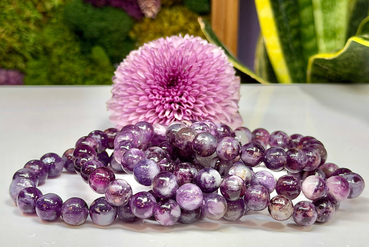 Wholesale 6 Pcs 8-11mm Natural Lepidolite Mica 7.5” Crystal Healing Stretch Bracelet