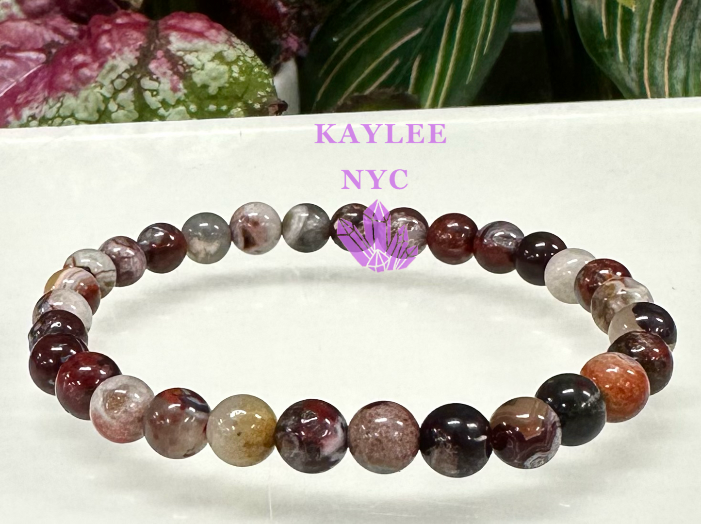 6 PCs 6mm Natural Mexican Lace Agate Stretch Bracelet