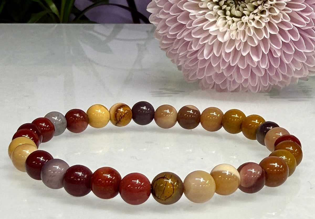 Wholesale Lot 6 Pcs Natural Mookaite Jasper 6mm 7.5” Crystal Healing Stretch Bracelet