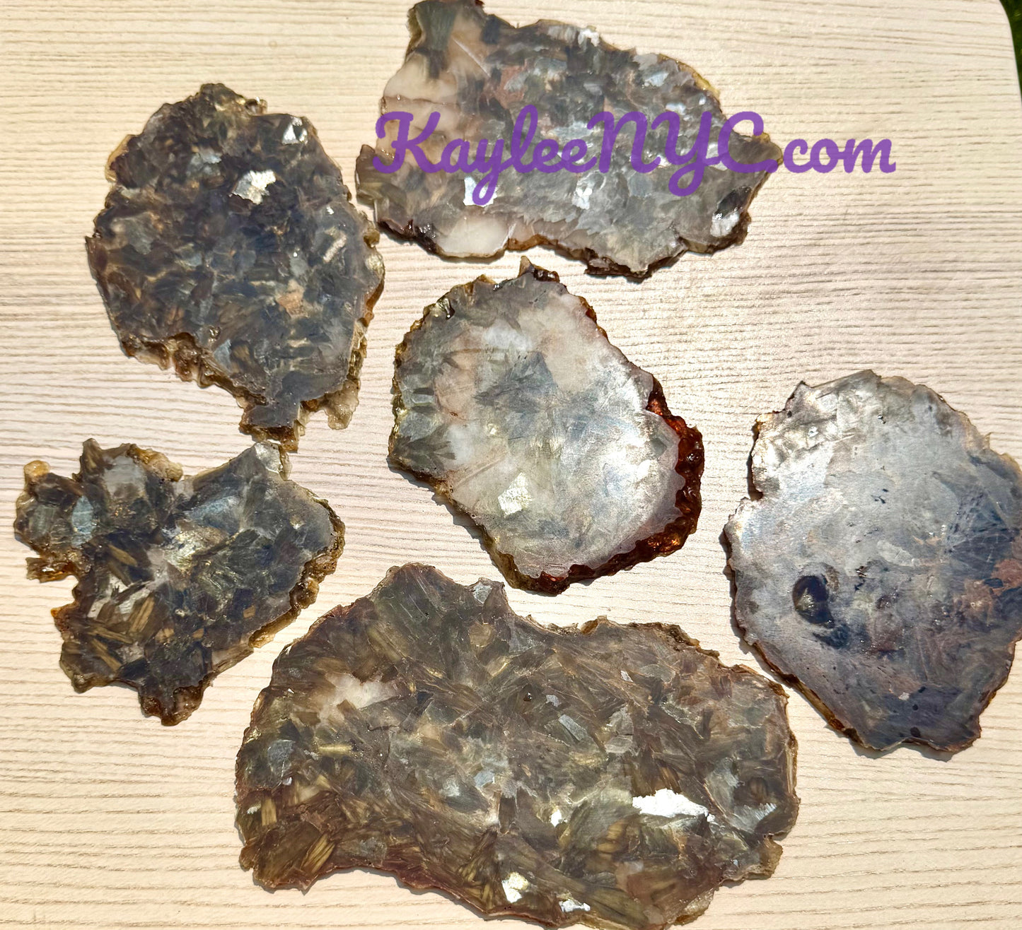 3 PCs Natural Golden Lepidolite Mica Slabs
