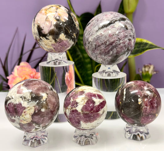 4-5 PCs Natural Pink Tourmaline Sphere Crystals Healing Energy