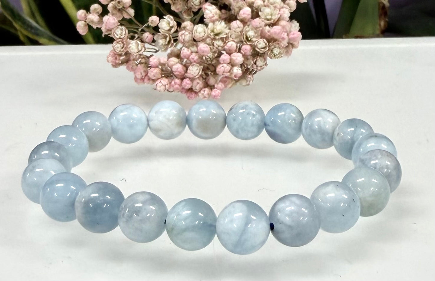 Wholesale 6 Pcs 9mm Aquamarine Natural Crystal Healing Stretch Bracelet 7.5”