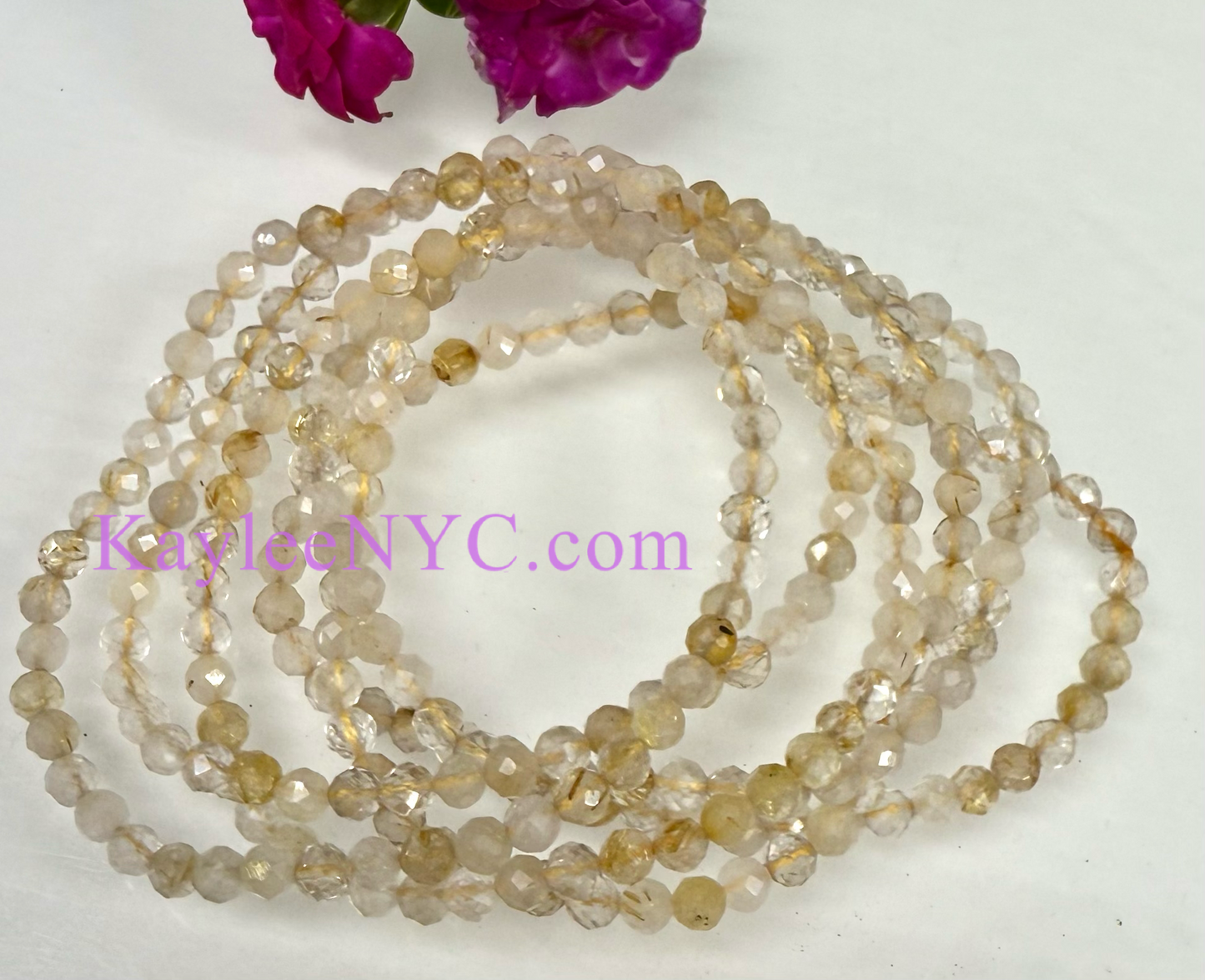 Wholesale Lot 6 Pcs Natural Gold Rutilated Quartz 4mm Faceted 7.5” Crystal Healing Stretch Bracelet