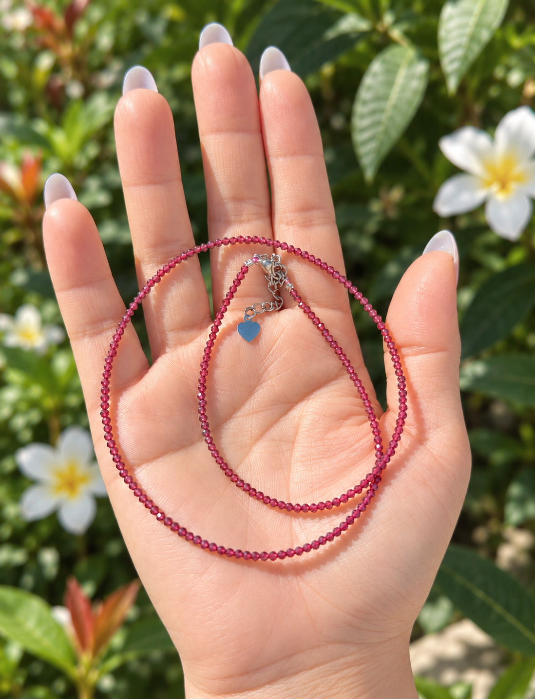 6 PCs 2mm Natural Garnet Necklaces w Stainless Steel Findings