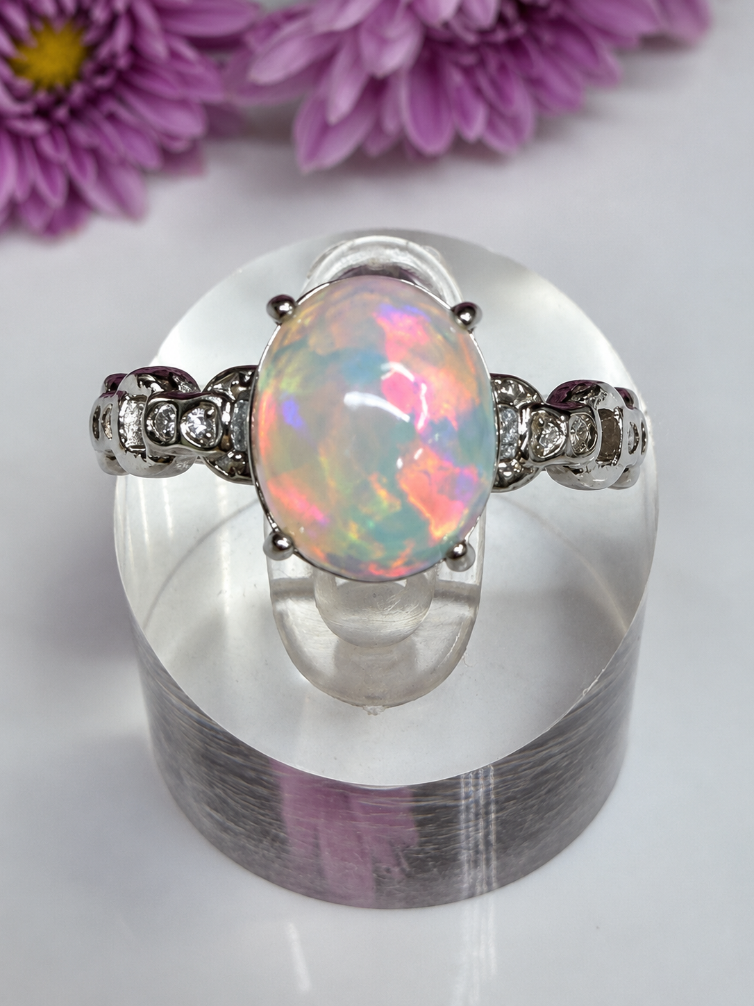Wholesale Lot 7 pcs Natural Opal Stainless Steel Ring 8x10mm