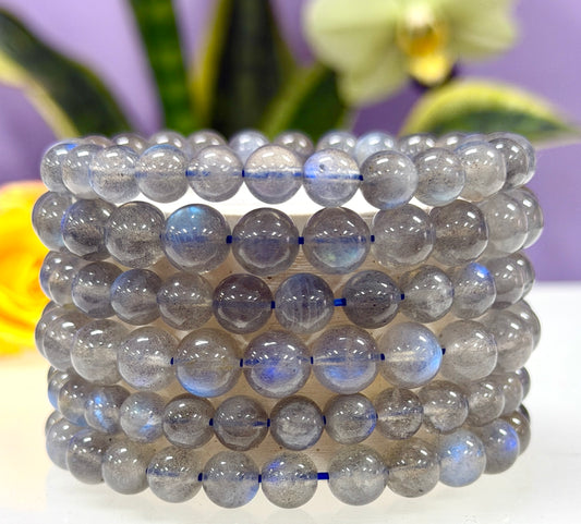 Wholesale 6 Pcs Natural Labradorite 8mm 7.5” Crystal Healing Stretch Bracelet