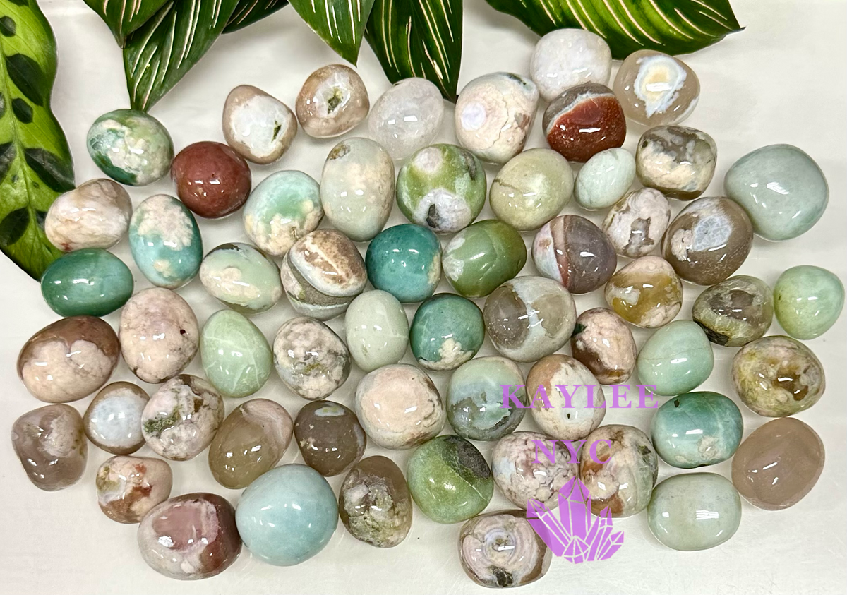 Wholesale Lot 2 Lbs Natural Green Flower Agate Tumble Healing Energy Nice Quality