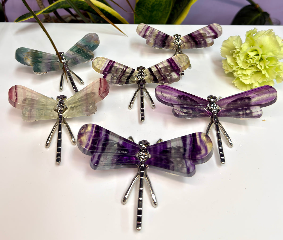 Wholesale Lot 6 PCs Natural Fluorite Crystal Butterfly w/stand Healing Energy