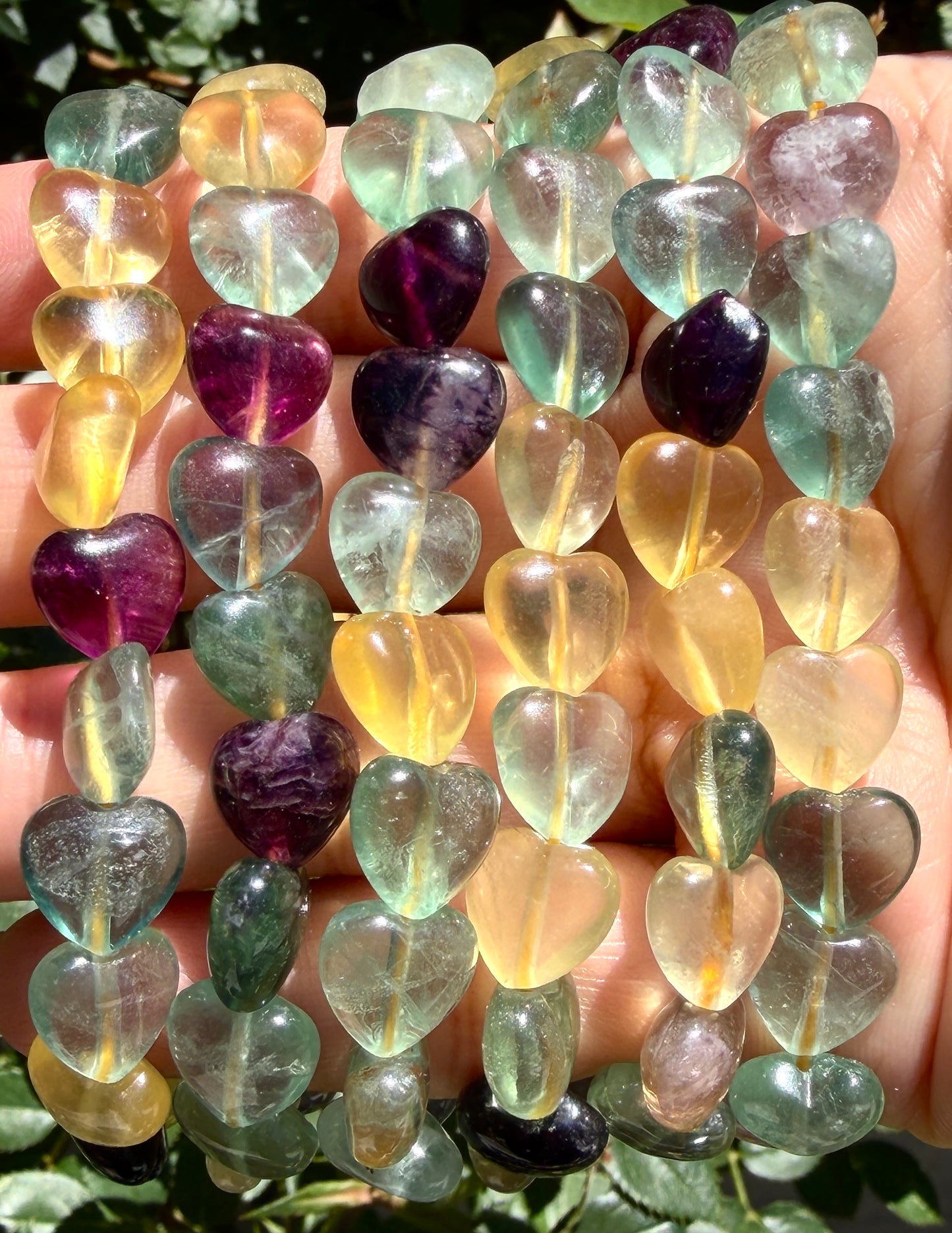 Wholesale 6 Pcs Natural Fluorite Heart 8mm 7.5” Crystal Healing Stretch Bracelet