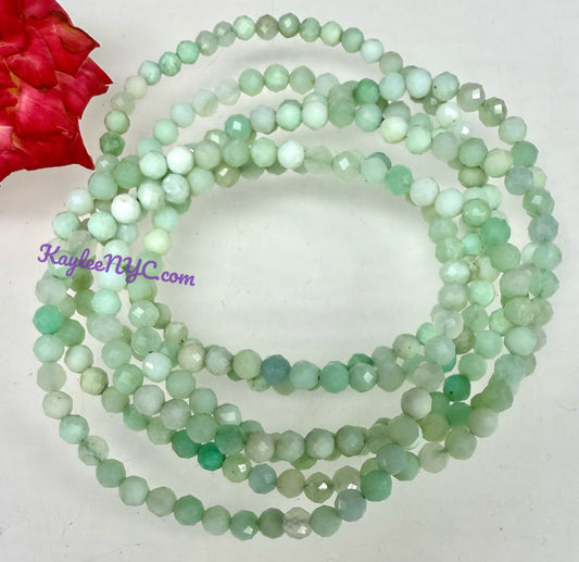Wholesale Lot 6 Pcs 4mm Faceted Natural Chrysoprase 7.5” Crystal Healing Stretch Bracelet