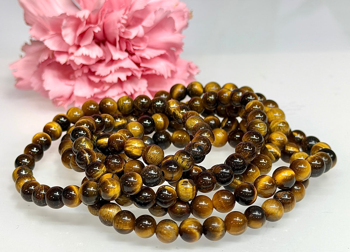 Wholesale Lot 6 Pcs tigers eye 6mm 7.5” Crystal Healing Stretch Bracelet