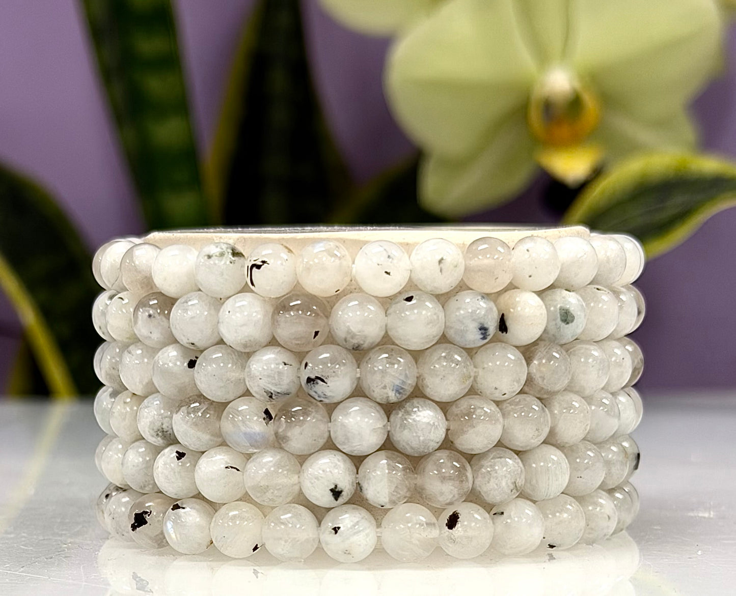 Wholesale 6 Pcs Natural Rainbow Moonstone 6mm 7.5” Crystal Healing Stretch Bracelet