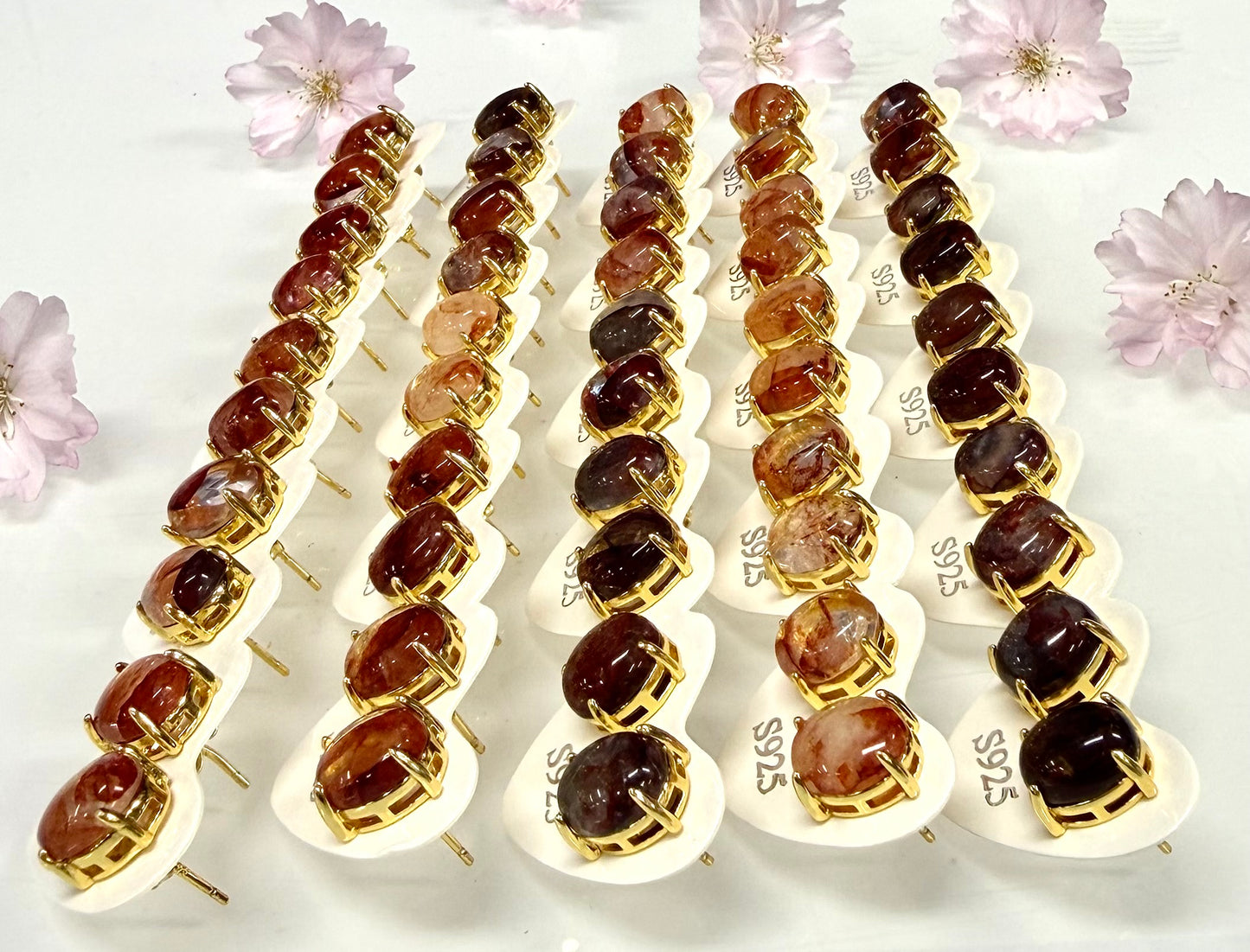 Wholesale Lot 5 Pairs Natural Hematiod Fire Quartz Sterling Silver(925) Earring Studs 8x10mm