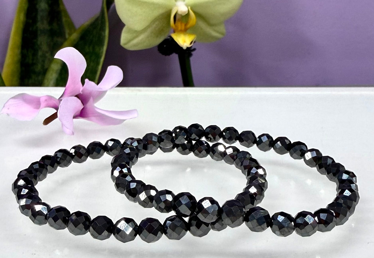 6 PCs 6mm Natural Faceted Hematite Faceted Bracelet 7.5”