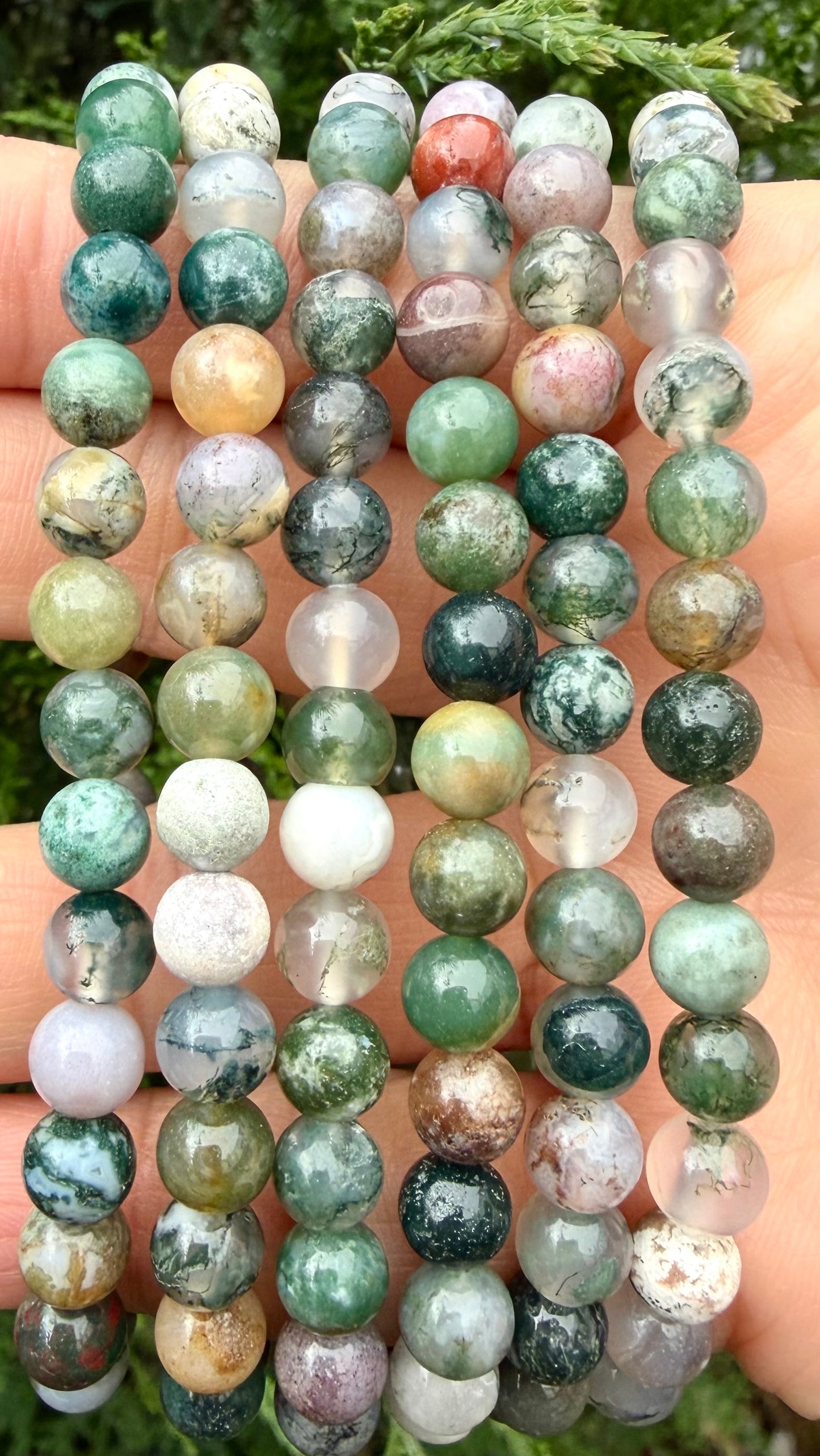 Wholesale 6 Pcs Natural Indian Moss Agate 6mm 7.5” Crystal Healing Stretch Bracelet