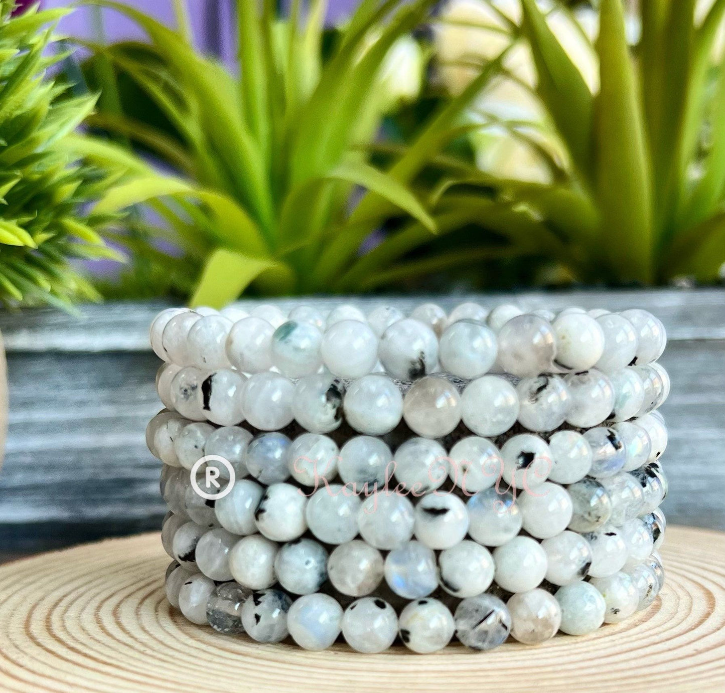 Wholesale 6 Pcs Natural Rainbow Moonstone 6mm 7.5” Crystal Healing Stretch Bracelet