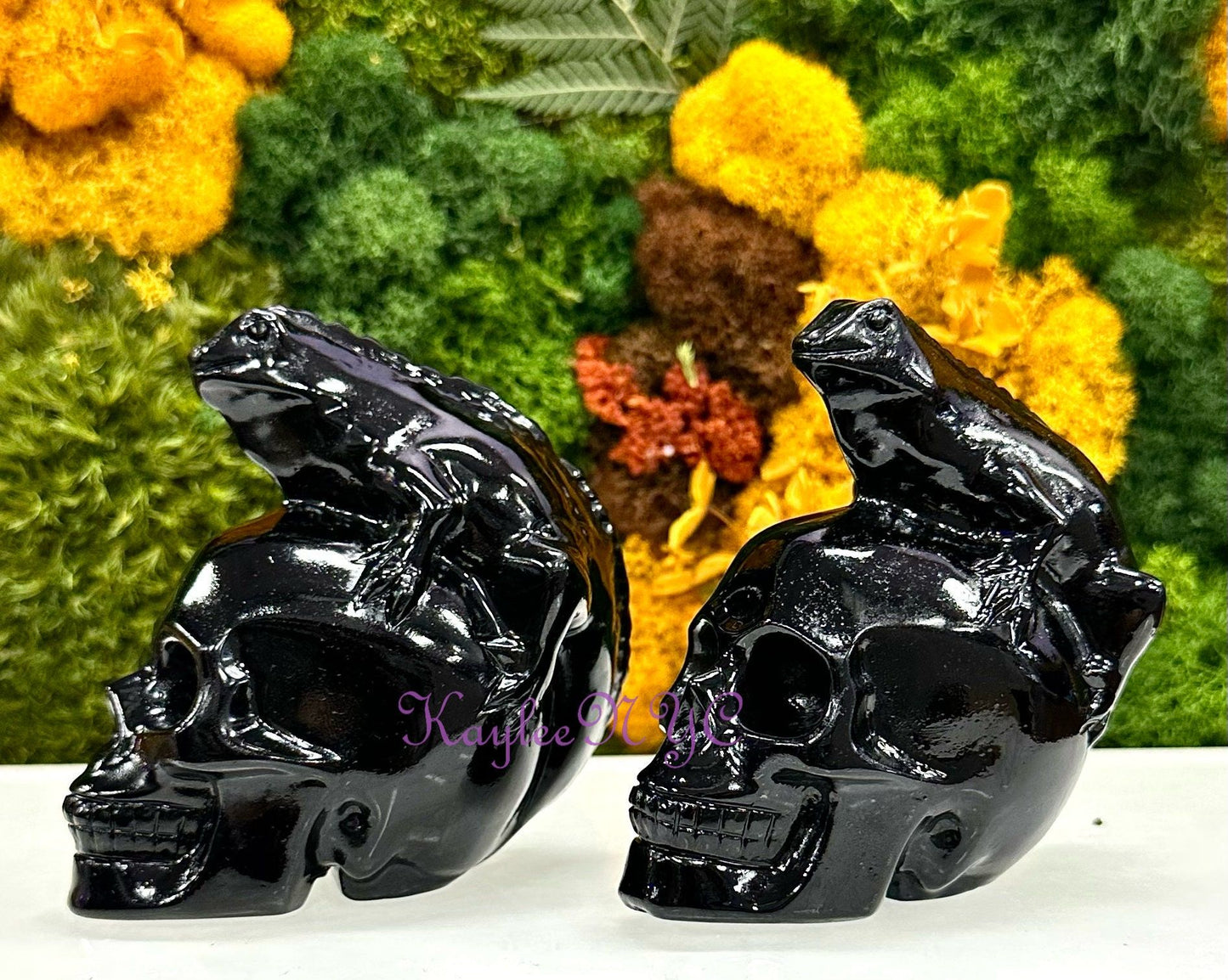 Wholesale lot 2 Pcs Natural Black Obsidian Lizard Skull