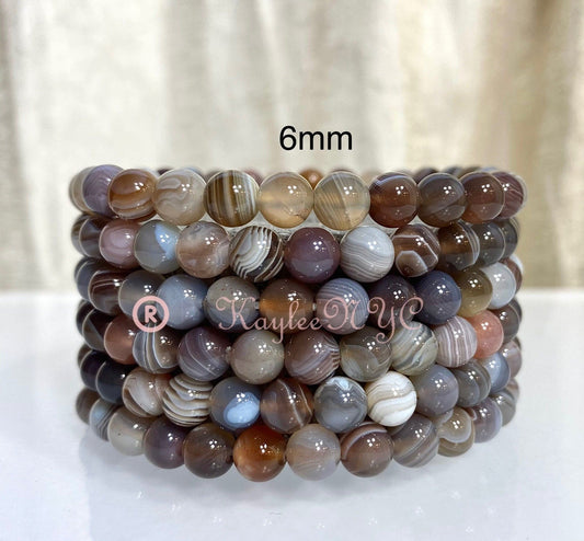 Wholesale 6 Pcs Natural Botswana Agate 6mm 7.5” Stretch Bracelet Crystal Healing Energy