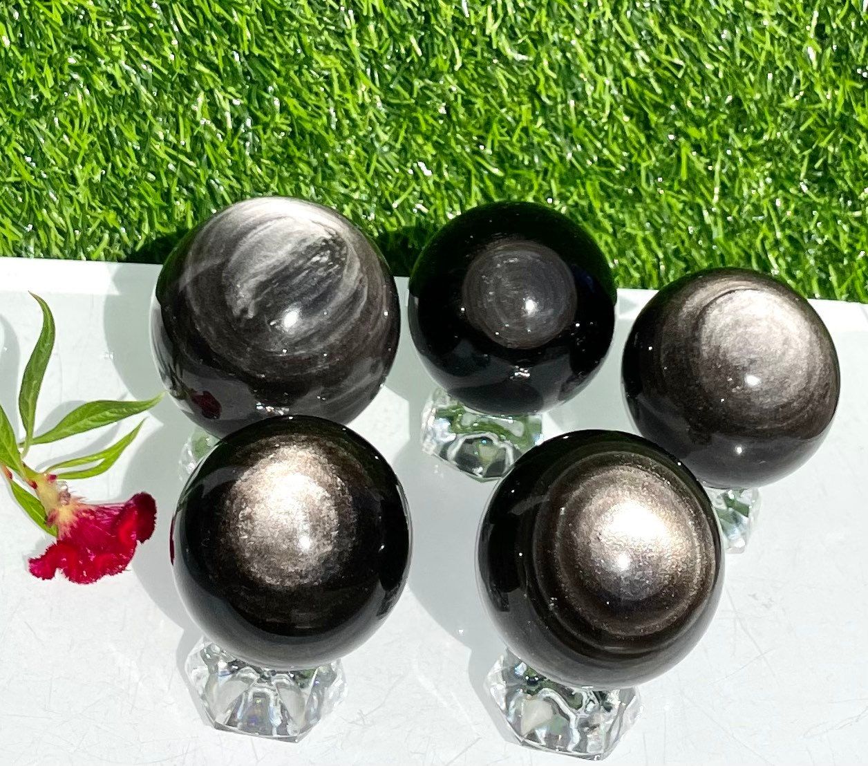 Wholesale Lot 4 to 6 pcs Natural Silver Sheen Obsidian Sphere Crystal Ball Healing 1.9 to 2 lbs