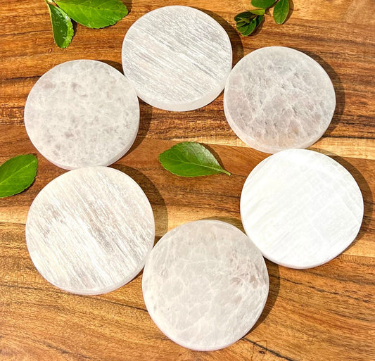 Wholesale Lot 6 pcs Natural Selenite aka Satin Spar Charging Plate Crystal Healing Energy