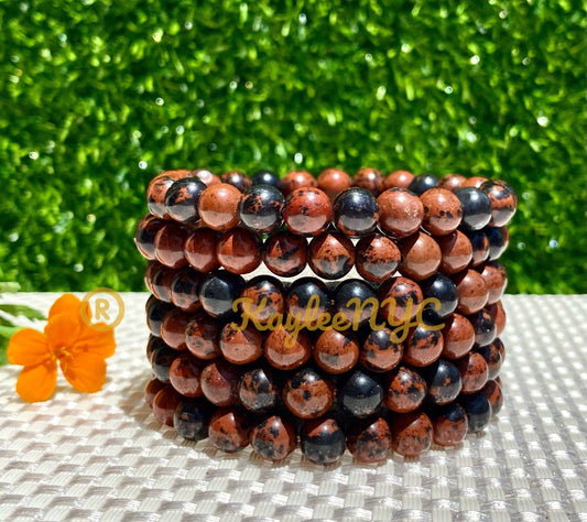 Wholesale 6 Pcs Natural Mahogany Obsidian 8mm 7.5” Crystal Healing Stretch Bracelet