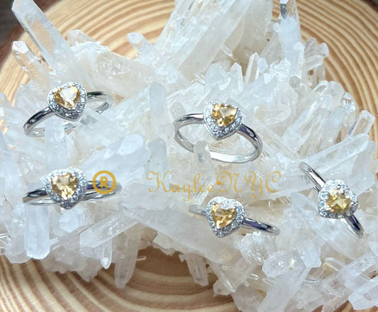 Wholesale Lot 6 pcs Natural Citrine Heart Ring White Bronze