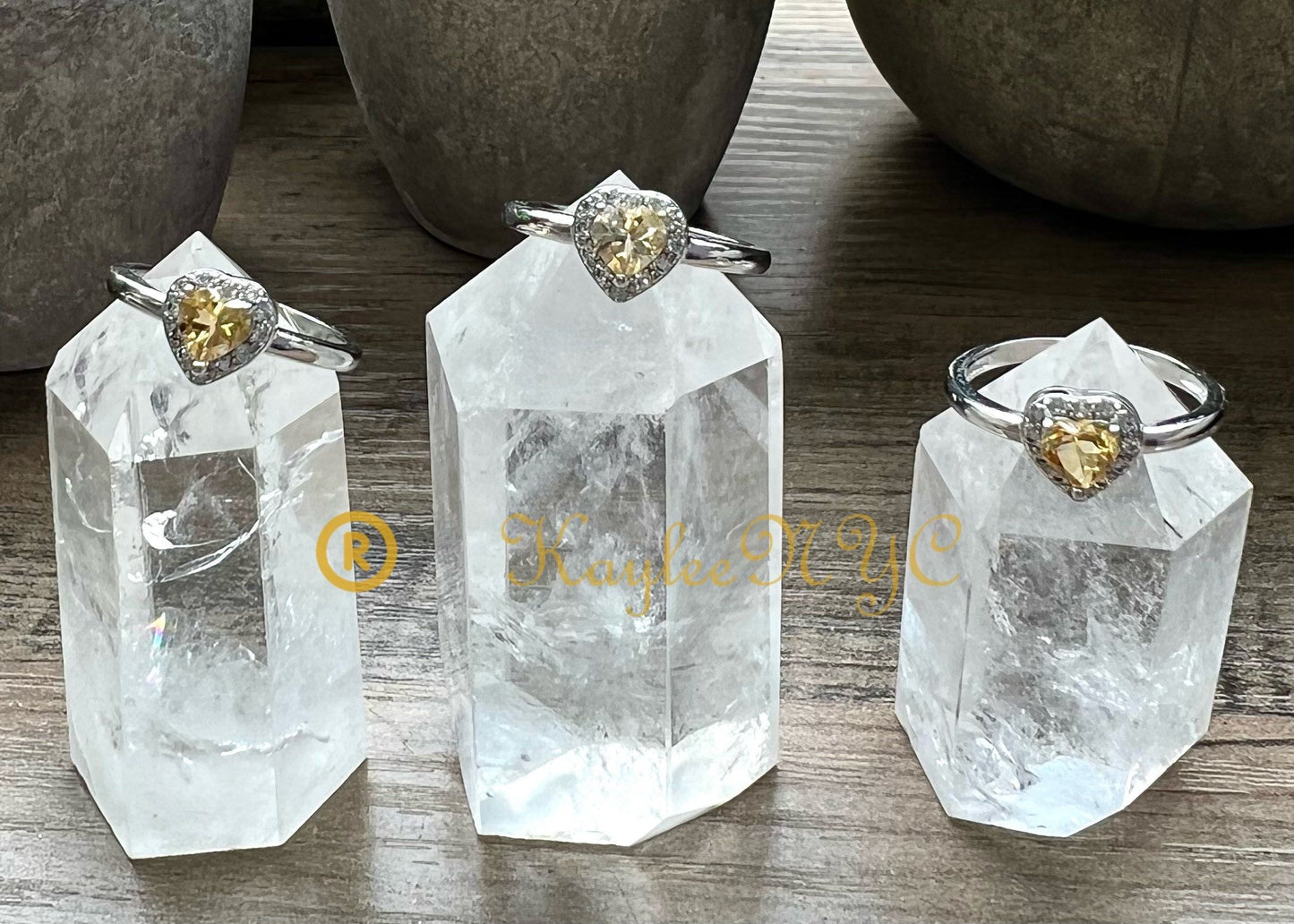 Wholesale Lot 6 pcs Natural Citrine Heart Ring White Bronze